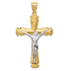 Men's 14k Two Tone Gold Satin Crucifix Cross Pendant, 31 x 56mm